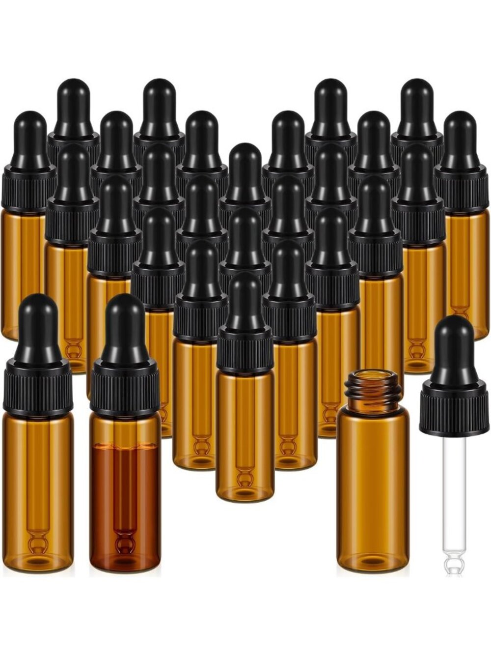 200 Pcs Mini Glass Oil Dropper Bottles, 5ml Golden Amber - Perfect for DIY